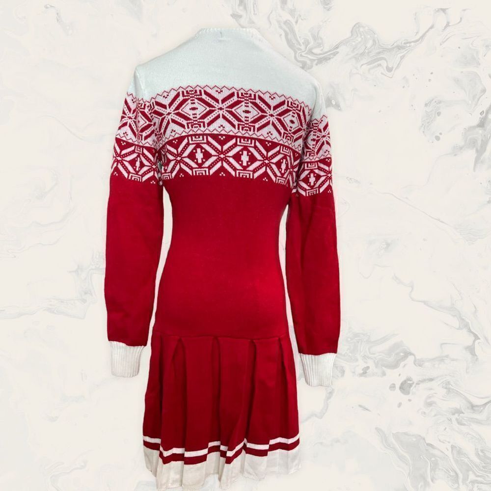 Pink and Flare Knitted Christmas Pleated Short Dress - Size S - Red